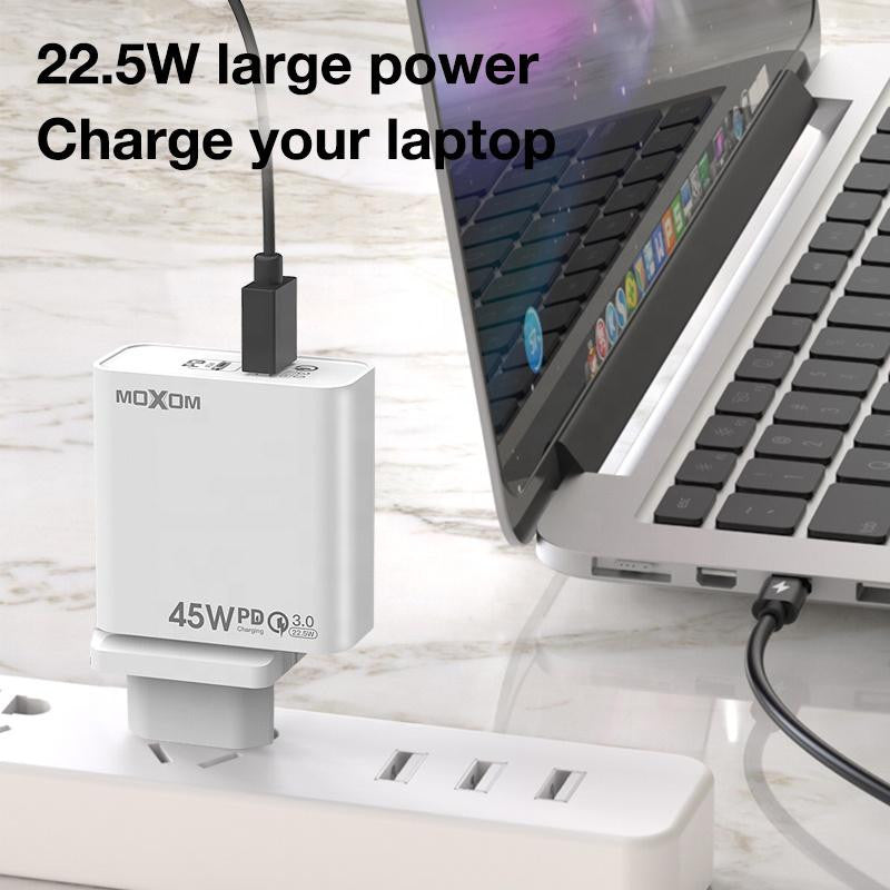 MOXOM White 2 In 1 Phone Travel Charger 2 Port QC3.0 PD3.0 fast UK | Shopna Online Store .