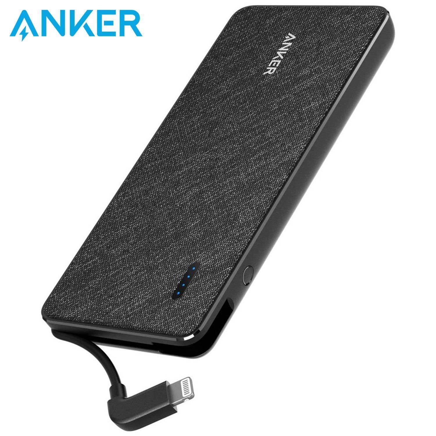 ANKER PowerCore+ 10000 with built-in Lightning Cable -Black Fabric | Shopna Online Store .