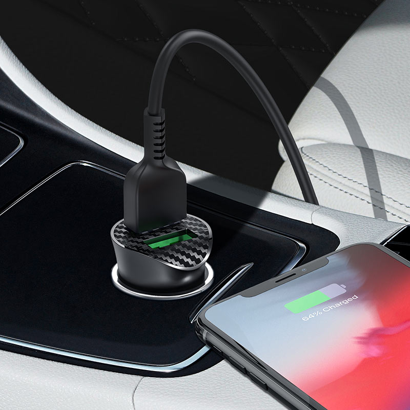 hoco. Car charger “Z39 Farsighted” QC3.0 dual port set with cable | Shopna Online Store .